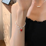 Daiiibabyyy 925 Sterling Silver Strawberry Tassel Bracelets for Women Girl Irregular Versatile Creative Jewelry Gift Dropshipping