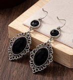 Daiiibabyyy  Luxury Court Style Large Oval Sky-blue Purple Cracked Imitation Gemstone Pendant Dangle Earrings for Women Retro Bohemia Jewelry