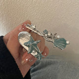 DAIIIBABYYY  -  Ocean element drop glaze hair clip shell silver metal side clip fashionable sweet cool niche design hair clip Headwear