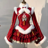 DAIIIBABYYY  -  Japan New Chinese Style Retro Cute Improved Cheongsam New Year'S Shirt Lolita Long-Sleeved Waist Cake Puffy Dress Winter