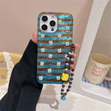 Daiiibabyyy  Whirlpool Pattern IND Stripe West Highland Phone Case with Chain for iPhone 11 12 13 14 15 16 17 Pro Max