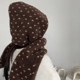 Daiiibabyyy  Korean Love Love Plush Hat Scarf One Polka Dot Retro Ins Merad Style Lamb's Wool Hat Winter Thickened Windproof Warm Neck