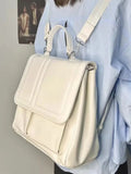 Daiiibabyyy Korean Version Niche Design New PU Fashion Original Student Class Commuting Milk White Backpack Versatile Cross-body Bag