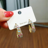 Daiiibabyyy  Exquisite Gold Plated C-ring Earrings Fashion Temperament Colorful Zircon Earrings Wedding Jewelry Accessories Valentine's Gift