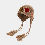 Daiiibabyyy  Cute Tassels Crochet Knitted Hat Hollow Out Handmade Knit Cap Korean Bohemian Style Weave Cap Travel