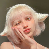 Daiiibabyyy Plush Bell Sheep Ears Hairbands Cute Headbands Barrettes Kawaii Tiaras Cosplay Hair Jewelry Hair Accessories for Women Gifts