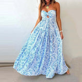 Daiiibabyyy  Fashion Hollow Out Sleeveless Vacation Dress Summer Strapless Pleated Slim Maxi Dress Elegant Lady Off Shoulder Evening Dress