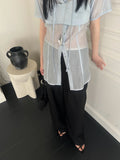 DAIIIBABYYY  -  Sun Protection 2 Piece Sets Women See Through Harajuku Single Breasted Shirt + Streetwear Crop Vest Y2k Aesthetic Outfits Suit