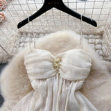 DAIIIBABYYY  -  Elegant Sexy Asymmetric Sleeveless Pleated Backless Chiffon Slip Dresses Fairy A-line Summer Slim Women Beach Vacation Clothing