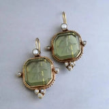 Daiiibabyyy  Retro Creative Golden Edging Geometry Hexagonal Green Crystal Imitation Pearl Dangle Earrings for Women Fashion Charm Jewelry