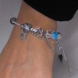 Daiiibabyyy Blue Bead Y2K Bracelets for Women Stars Pendants Gorgeous Fairycore Charm Stainless Steel Hot Girl Kawaii Jewelry Party Gift