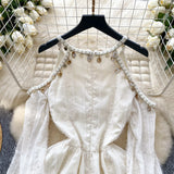 DAIIIBABYYY  -  Elegant Long Flare Sleeve Off Shoulder Vintage O-neck Halter Chic Ruffle Slim Dresses French Evening High Street Autumn Clothing