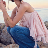 Daiiibabyyy  Y2k Cute Pink Ruffle Chiffon Cami Top Sexy V-neck Vest Tiered Flowy Sleeveless Blouse Summer New Casual Women's Clothing