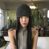 DAIIIBABYYY  -  Korean Designer Strap Beanies Caps for Women Summer and Autumn Thin Hollow Breathable Versatile Sweet Retro Knitted Hats