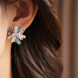 Daiiibabyyy  Zircon Inlaid Oil Drip Flower Stud Earrings Elegant Fashion Versatile Earring for Women Light Luxury High Grade Jewelry
