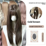 DAIIIBABYYY  -  High Temperature Silk Full Head Wig Inner Buckle Straight Hair French Wave Style Blonde Color for Women Hair Extension