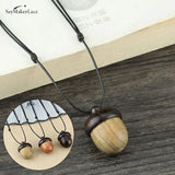 Daiiibabyyy Vintage Screwable Ebony Acorn Pendant Gawu Box Long Necklace Pine Cone Acorn Design Jewelry Artistic Wishing Bottle Ornaments