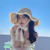 Daiiibabyyy Knit Big Brim Hollow Summer Outdoor Women Girls Fashion Designer Bucket Street Outdoor Cap