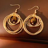 Daiiibabyyy  New Maillard Retro Tiger Eye Stone Round Hollow Earrings Elegant All-match Luxury High Grade Earrings For Women