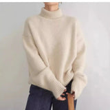 Daiiibabyyy  Fashion Simple Solid Turtleneck Long Sleeve Sweater Women European Loose Drop Shoulder Pullover Fall Winter Warm Basic Tops