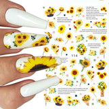 Daiiibabyyy 1pcs 3D Sunflower Nail Stickers Rose Florals Water Transfer Decals Nail Art Sliders Decorations Manicure Wraps Accessories