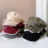 DAIIIBABYYY  -  Ins Niche Bow Lace Strap Flat Top Berets Cap Spring and Summer Travel Sweet Versatile Sun Protection Retro Newsboy Hats Women