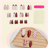 Daiiibabyyy  24pcs Valentine's Day Fake Nail Patches Red Plaid Love Heart Bowknots Designs Press On Nails Wine-red French Almond False Nail