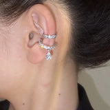 Daiiibabyyy  2Pcs Waterdrop Zircon Korean Ear Cuff Clip On Earrings for Women No Piercing C Shape Clip Ear Luxury Rhinestone Y2K Jewelry