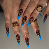 Daiiibabyyy  24pcs Long Stiletto Fake Nails Tips Simple French Leopard Print Almond False Nails Art Wearable Blue Press on Nails Set Finished