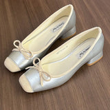 DAIIIBABYYY  -  French Square Toe Bow Flats Shoes 2024 New Autumn Shallow Fairy All-match Gentle Office Dress Low Heels Pumps Female Ballerina