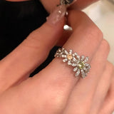 Daiiibabyyy  Shiny Rhinestone Daisy Opening Ring Women's Daily Exquisite Flower Finger Ring Holiday Party Fashion Jewelry