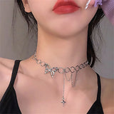 Daiiibabyyy  New Korean Butterfly Choker Necklace For Women Ladies Exquisite Love Heart Clavicle Chain Necklace Jewelry Gift