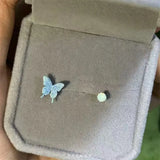 Daiiibabyyy  Asymmetric Dreamy Purple Blue Butterfly Stud Earrings Gothic Dark Insect Earrings Women Fashion Jewelry