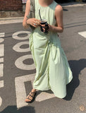 DAIIIBABYYY  -  2025 Korean Pleated Lace Up Vest Dress Women Summer New Style French Design Loose Sleeveless Long Vestidos