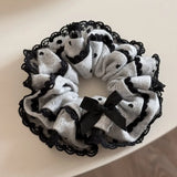 DAIIIBABYYY  -  Korean version light gray soft offset printing love bow fabric large intestine hair band ponytail disc hair ball head hair rope