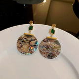 Daiiibabyyy  Green Zircon Shell Drop Earrings for Women Mom Retro Emerald Exaggerated Round Birthday Party Luxury Aesthetics Jewelry Gifts