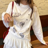 DAIIIBABYYY  -  Y2k Aesthetic Shell Printing Streetwear Basic T-shirts Preppy Style Spring Loose White Tops Women Casual Harajuku Grunge Shirts