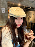 Daiiibabyyy  Women's Cute Hats Vintage Cool Style Floral Distressed Denim Wearing Newsboy Hats Upside Down Spring Summer Street Baseball Caps