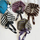DAIIIBABYYY  -  Ins Personality Contrasting Stripes Knitted Straps Earmuffs for Women Autumn and Winter Travel Versatile Warm Casual Hairdband