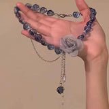 Daiiibabyyy  Old Wind Imitation Sea Blue Treasure White Crystal Freshwater Pearl Glass Pendant Women's Banquet Jewelry Sea Necklace