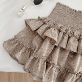 DAIIIBABYYY  -  Floral Skirt New Elastic Spring and Summer Cake Group High Waist Slimming Belly Black Short Skirt