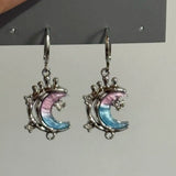 Daiiibabyyy  Korean Style Blue Zircon Moon Stud Earrings For Women Exquisite Sweet Cute Temperament Earrings Wedding Jewelry