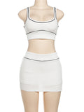 DAIIIBABYYY  -  Solid Sexy Temperament Two Pieces Set for Women Square Collar Sleeveless Tops High Waist Short Skirt Chic Set Female Style