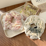 DAIIIBABYYY  -  Spring Summer Comely Small Floral Large Intestine Hair Band Mori Sweet Girl Plaid Lace Hair Rope New Female Pastoral Rubber Band