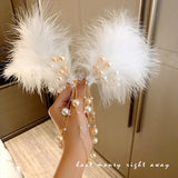 Daiiibabyyy  2Imitation White Swan Feather Hair Clips Elegant Ballet Headwear Bride Hair Accessories Sweet Princess Hairclips for Women Girls