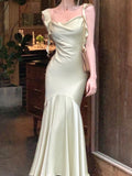 Daiiibabyyy Vintage Elegant Satin Strap Midi Dress Women Summer Casual Even Party Dress Pure Color Korean Fashion One Piece Dress Chic