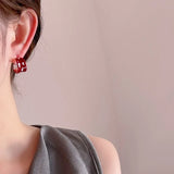 Daiiibabyyy  Sweet Contrast Color Enamel C Shaped Heart Asymmetric Square Geometric Stud Earrings for Women Wholesale Casual Jewelry