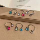 Daiiibabyyy  New Korean Copper Set Zircon Open Ring for Women Exquisite Colorful Rhinestone Adjustable Ring Engagement Dating Jewelry