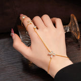 Daiiibabyyy  Light Luxury Cubic Zircon Flower Finger Bracelet for Women Elegant Boho Round Rhinestone Hand Chain Bangle Aesthetics Jewelry