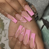 Daiiibabyyy  24Pcs Press on Nails Long Square False Nails with Rhinestone Glitter White French Fake Nails Detachable Ballet Nail Art Tips